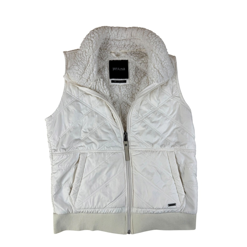 Prana Small Quilted Vest Sherpa Lined Off-White Chevron Puffer‎ Zip Up